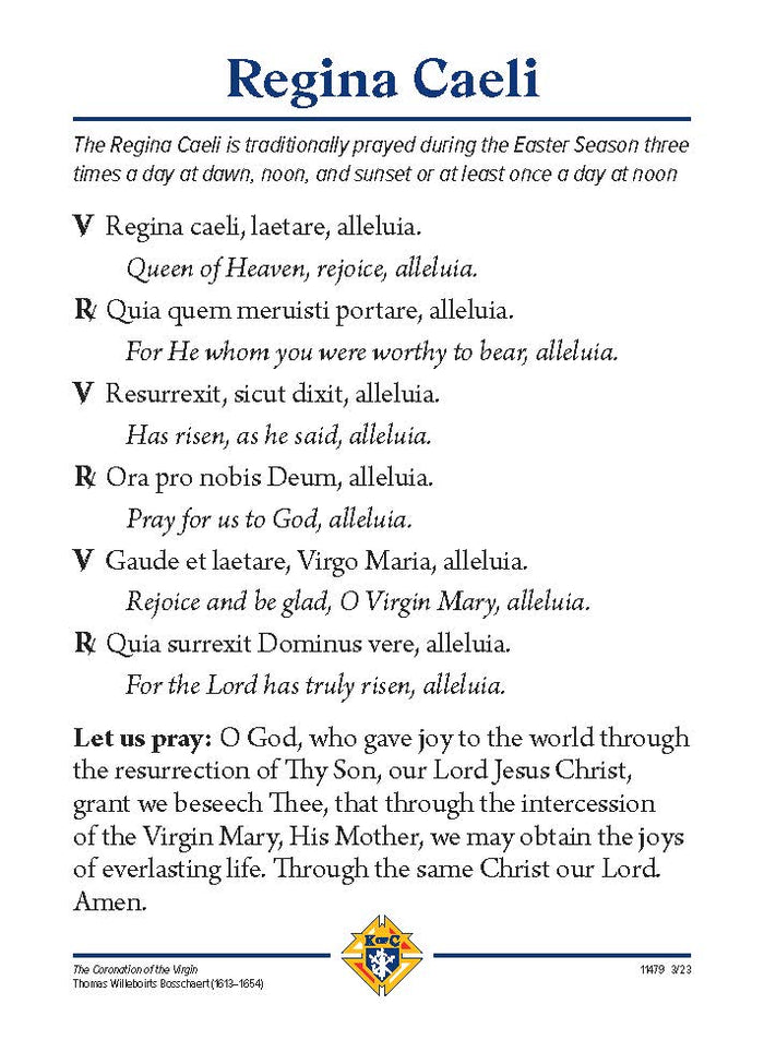 Tarjeta de Oración Regina Caeli