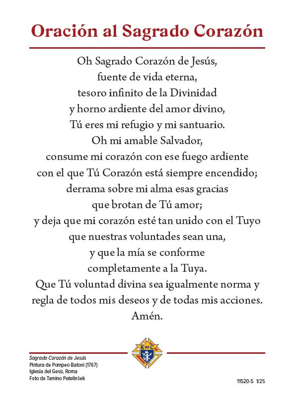 Tarjeta de oración del Sagrado Corazón