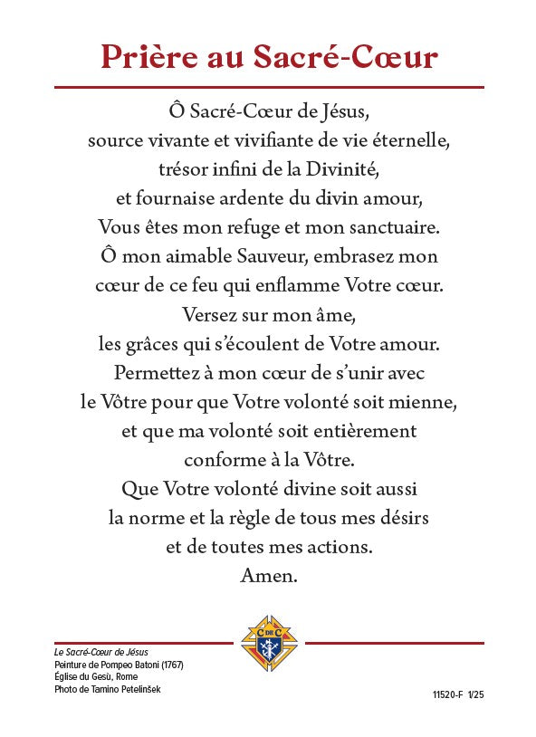 Tarjeta de oración del Sagrado Corazón