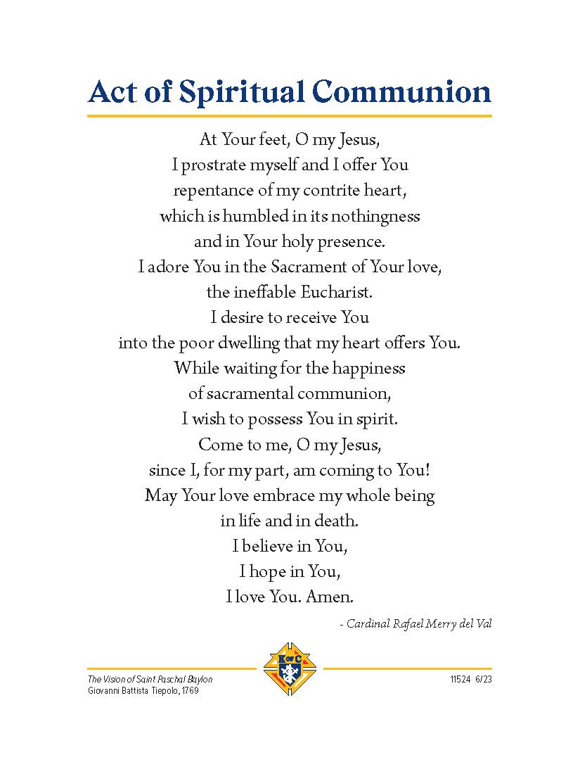 Spiritual Communion Prayer Card