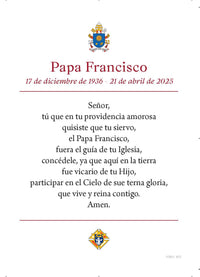 Tarjeta de oración del Papa Francisco