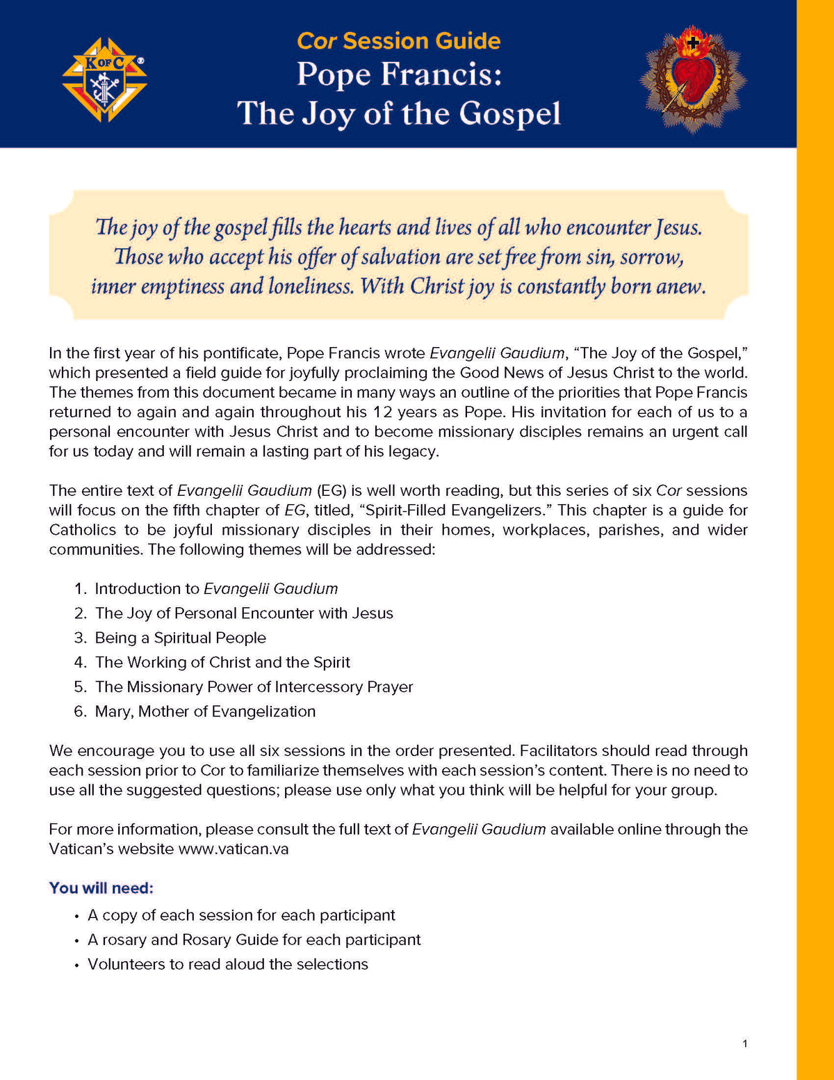 The Joy of the Gospel Cor Session Guide