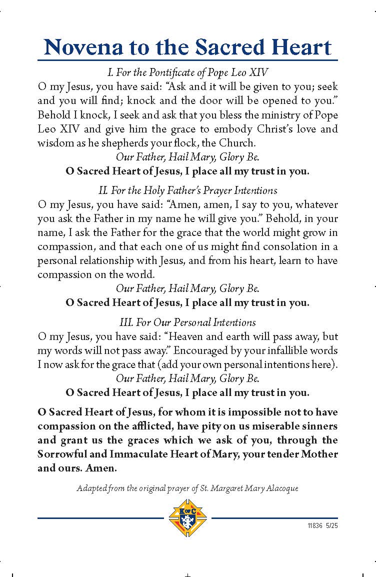 Novena to Sacred Heart Prayer Card
