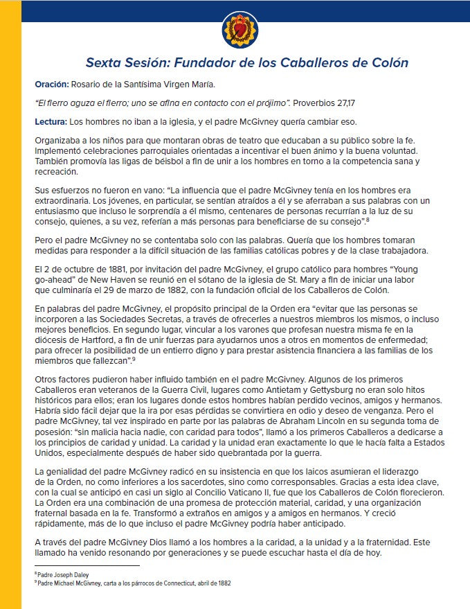 Guía de sesiones de McGivney Cor