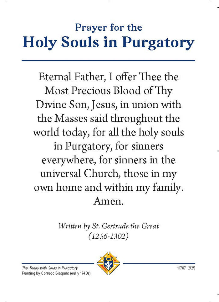 Remembering Our Faithful Departed - Holy Souls in Purgatory Prayer Card