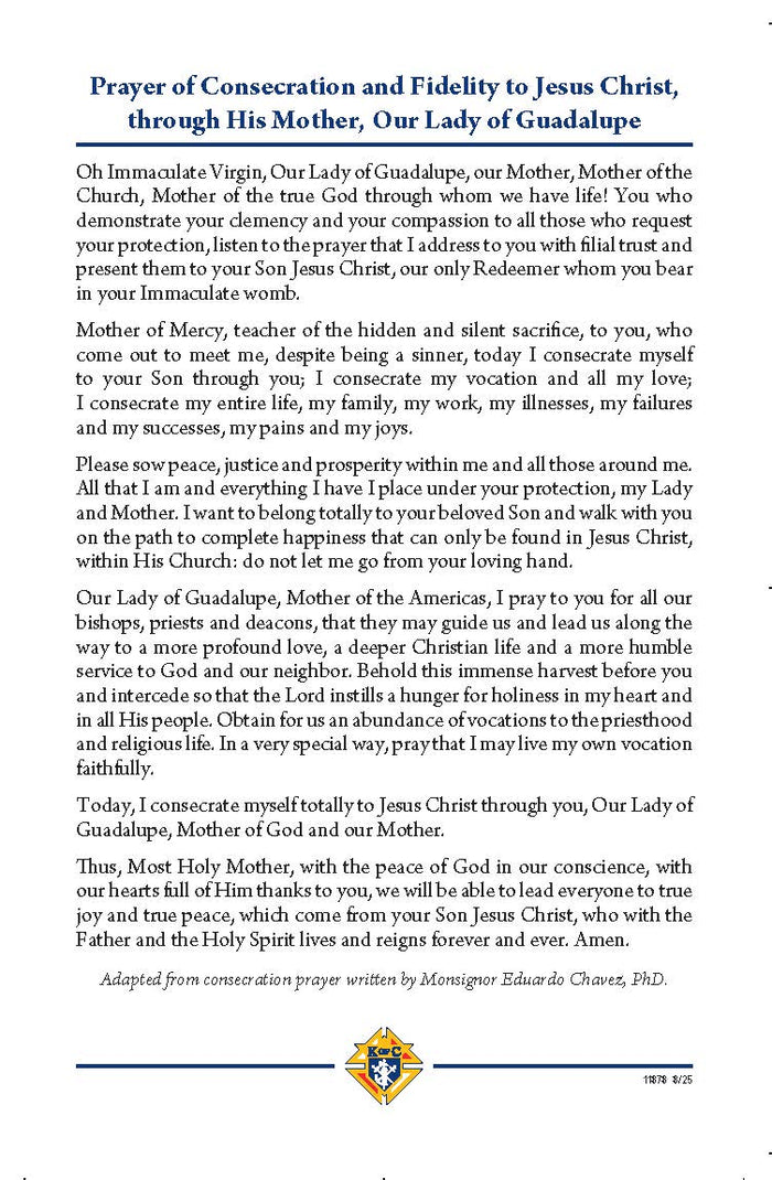 Imitating Saint Juan Diego - Consecration Prayer Card